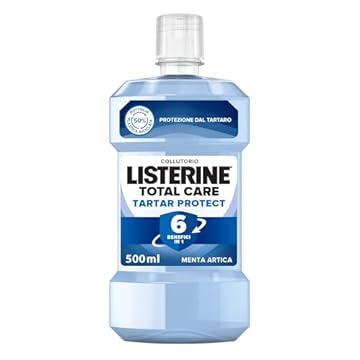 LISTERINE Total Care Tartar Protect, Collutorio al gusto di Menta Artica, Collutorio al Fluoro con 10 benefici in 1 per una pulizia denti tartaro accurata e una protezione completa, 500 ml