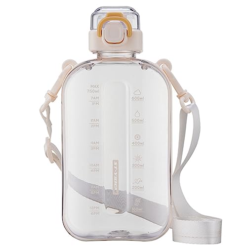 LYEAA Botella de bebida portátil con marcador de tiempo a prueba de fugas 750 ML botella de agua deportiva taza transparente correa ajustable artículos para beber de verano