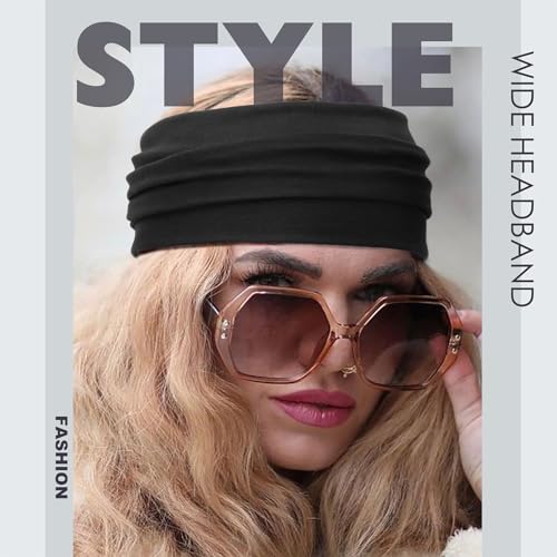 Image of DRESHOW 4 Pack Turban Headbands for Women Wide Vintage Head Wraps Knotted Cute Hair Band Accessories