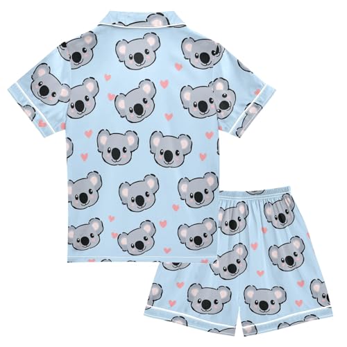 Kola with Red Hearts Summer Satin Pajama Set, Cute Button-Down Sleepwear Pj Set for Sleep Wears2