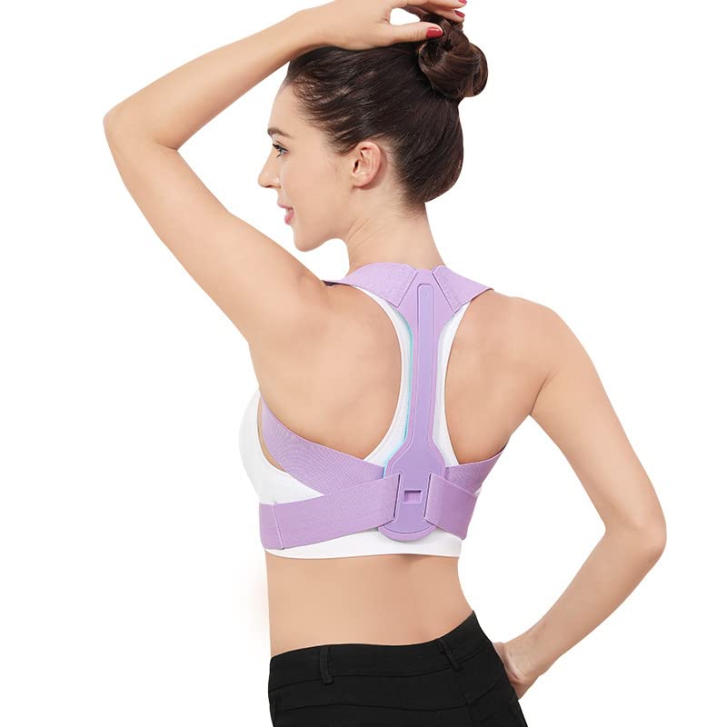 Posture Corrector for Women, Comfortable Upper and Back Brace,Adjustable Back Straightener Support for Back Shoulder Neck for Men or Child (Purple, Small)