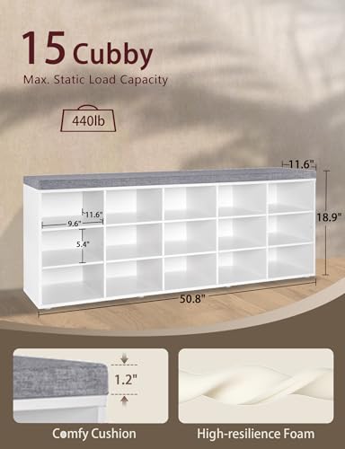Dinzilvjshoestoragebenchwithcushion15cubbyshoerackadjustableshelveslongshoeorganizerbenchforentrywaymudroomhallwaylivingroombedroomandgaragewhite Urban Country Home Decor Dinzi lvj shoe storage bench with cushion 15 cubby shoe rack adjustable shelves long shoe organizer bench for entryway mudroom hallway living room bedroom and garage white urban country home decor