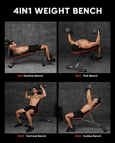 KingStone Workout Bench- Four-in-One Adjustable Weight Bench with Easy Installation, Strength Training Exercise Bench For Full Body Workout, Incline Decline Flat Press Workout Bench For Home Gym