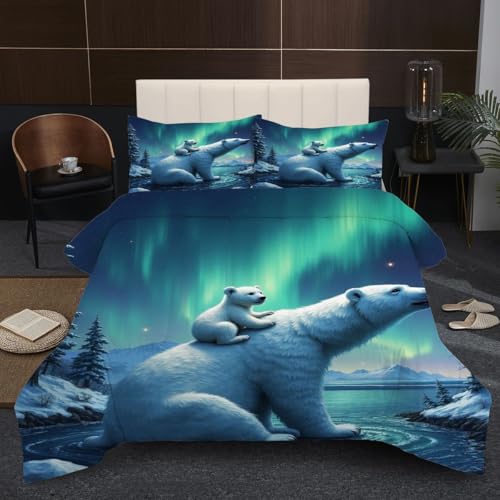 Fotmung Piumino Matrimoniale 240x260 Due Orsi Polari, Trapunta in Morbido Microfibra per Bambino, Set di Biancheria da Letto Matrimoniale con 1 Piumone e 2 Federe