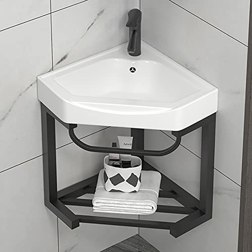 Corner Wall Mount Bathroom Sink, Wall Mounted Bathroom Sink, Bathroom Sink With Stainless Steel Rack (Color : A, Size : 43 * 43Cm) #TOP23