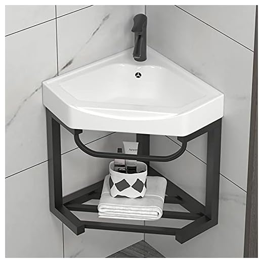 Corner Wall Mount Bathroom Sink, Wall Mounted Bathroom Sink, Bathroom Sink with Stainless Steel Rack (Color : A, Size : 43 * 43cm)
