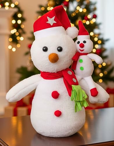 Image of Tickles Soft Plush Christmas Santa Snowman with Snowman Kid Wearing Santa Cap and Muffler Toy for Kids (White, 35 cm & 13 cm)