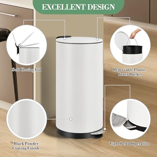 Caneca de Basura Redonda 30 Litros Acero Inoxidable Blanca miniatura 2