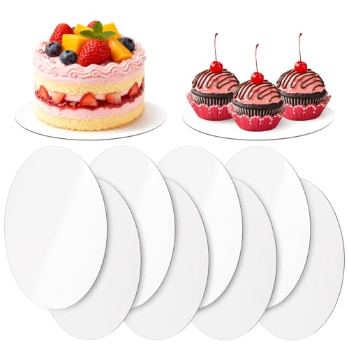 Cmkura 8 Pack 8 Inch Round Cake Boards, Disposable Corrugated White Cardboard Food-graded Plate Tray Cake Circles Base for Dessert DIY Crafts Display, White