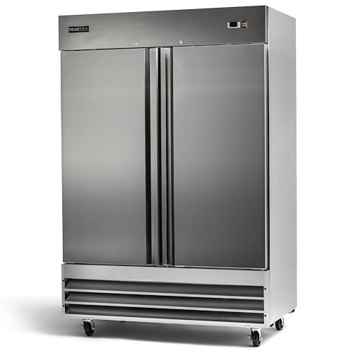 PeakCold 2 Door Commercial Stainless Steel Freezer, White Interior; 47 Cubic Ft, 54' Wide
