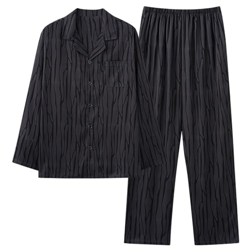 Cambkatl Men's Pajama Sets Button Down Long Sleeve Sleepwear Loose Pjs Bottom Long Pants Comfy Loungewear with Pockets