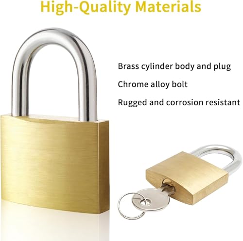 Image of 2pcs Solid Brass Padlock with Key, Small Pad Lock with Key, Padlocks with 6 Same Keys, Storage Lock Shackle for Locker Outdoor Indoor Use
