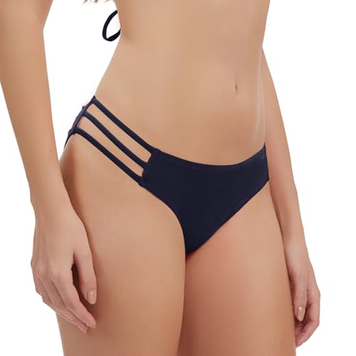 Image of KIWI RATA Women's Cheeky Bikini Bottom Brazilian Cut Swimsuit Bottom Low Rise Strappy Bathing Suit Bottom