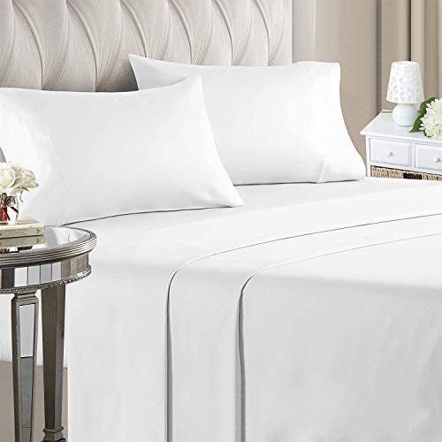 ILAVANDE White Queen Sheets Set 4 Piece,Hotel Luxury Super Soft 1800 Series Microfiber Queen Bed Sheets Set-Wrinkle Free & Breathable-14  Deep Pocket Sheets for Queen Size Bed(Queen,White)