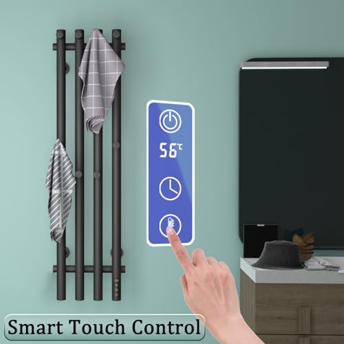 ESOP Handtuchheizkörper Elektrisch Schwarz Handtuchtrockner Elektrisch 950 * 257 mm Intelligente Konstante Temperatur Badheizkörper Elektrisch 304 Edelstahl Handtuchwärmer Elektrisch mit 8 Haken