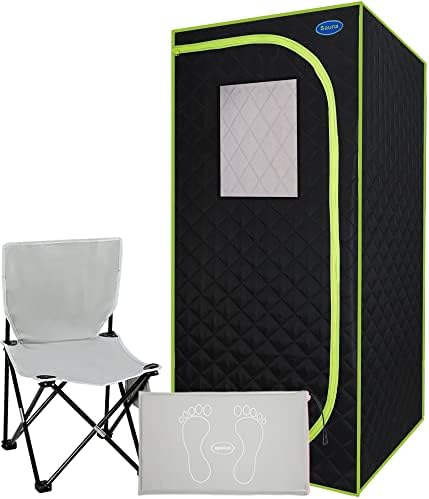 LTCCDSS Portable Infrared Sauna, Plus Full Size Infrared Sauna Tent, Home Sauna SPA with Heating Foot Pad and Portable Chair for Reduce Stress Fatigue Indoor Sauna（Green/Blue Random Delivery）
