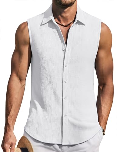 COOFANDY Men's Summer Sleeveless Shirts Beach Knit Tank Top Button Up Casual Tank Shirt Vacation Tops