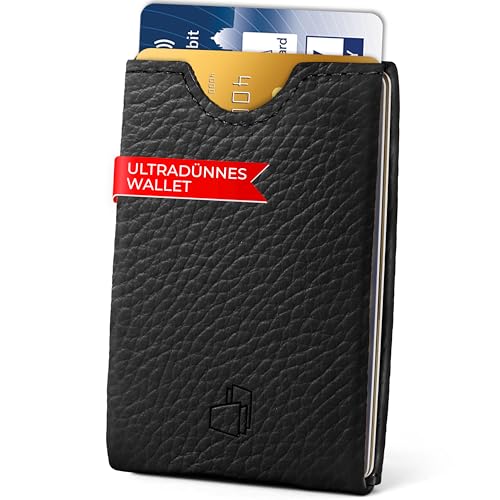 W4LLET® Kartenetui Herren, Strukturleder Schwarz | Echtleder, Premium RFID Schutz | Handgefertigt in Deutschland | Ultra dünn, Slim Wallet W4LLET® Kartenetui Herren, Strukturleder Schwarz | Echtleder, Premium RFID Schutz | Handgefertigt in Deutschland | Ultra dünn, Slim Wallet