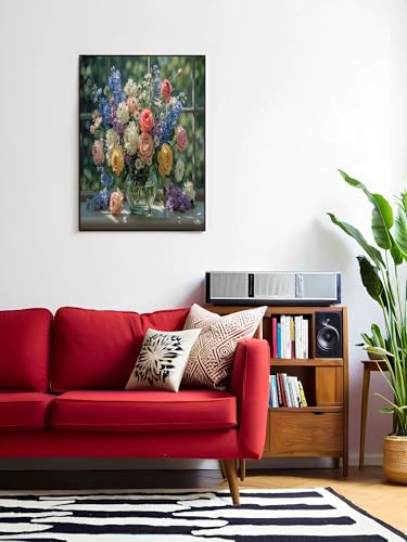 Mural de ramo de primavera de 80x120cm en lienzo verde oscuro sin marco 2