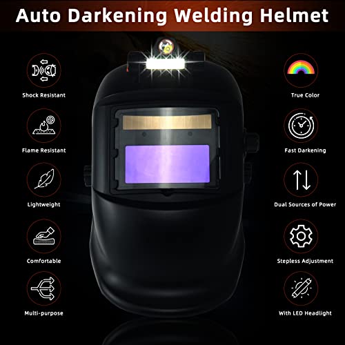 Trqwh Welding Helmet With Light - True Color Auto Darkening Welding Helmets For Men Wide Shade Range 4/9-13 Welder Mask Solar Powered Welding Hood For Tig Mig Arc Weld Plasma Cut Grinding #TOP3
