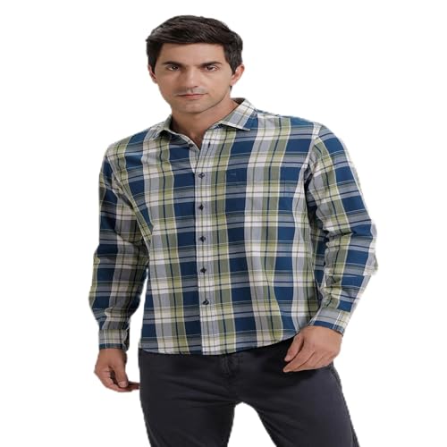 Image of BASICS 100% Cotton Checked Shirt for Men | Slim Fit | Everyday Smart Casual Wear | Full Sleeve