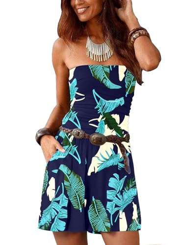 Image of AUXDIO Women Summer Casual Strapless Romper Sleeveless Off Shoulder Short Jumpsuits 2026 Beach Vacation Clothes
