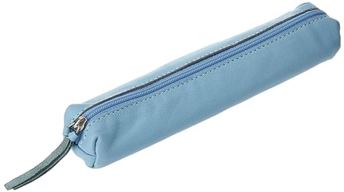 Clairefontaine - Ref 410151C - Coloured Leather Slim Pencil Case - 19.5 x 2.5 x 4cm, Made From Genuine Lambskin Leather, Metal Zip With Leather Puller - Sky Blue