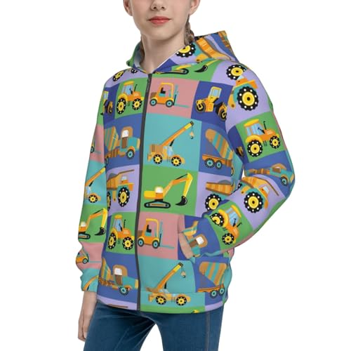 Construction Machinery Kid Hoodies Boys Zip Up Sweatshirts Girls Pullover with Pocket