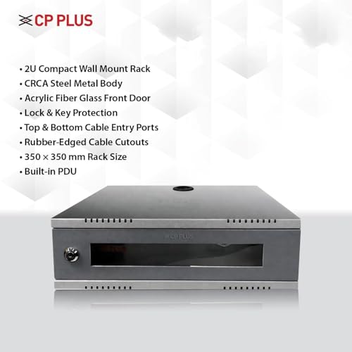 Image of CP Plus CCTV Compact CCTV /DVR /NVR Racks /Cabinet Box /Network Rack /Server Rack /CCTV Camera Box(350x350) with Acrylic Glass Door & Cable Entry - CRCA Steel Cabinet [CP-HA-RK3535VW-2U-TP]