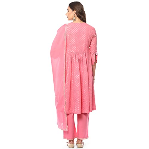 Image of BIBA Women Cotton Gathered Printed Suit Set