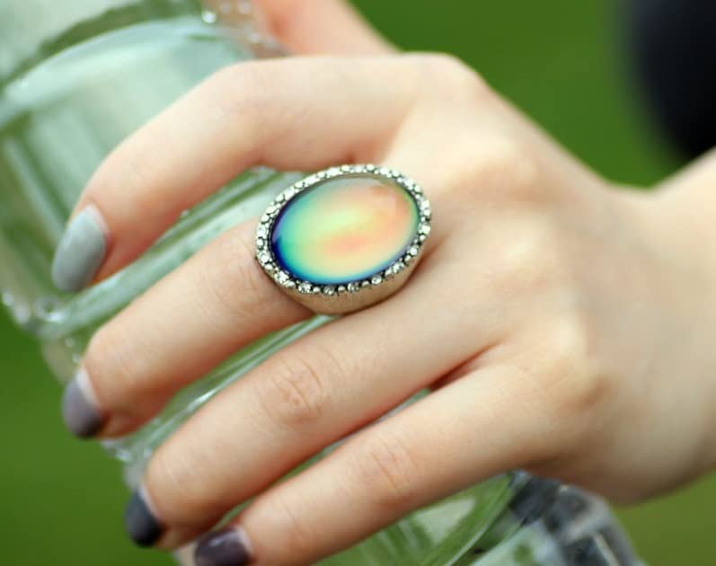 LOKILOKI 2 Uds Anillos De Estado De Ánimo Que Cambian De Color Chapados En Plata Antigua Que Cambian La Temperatura del Color Conjunto De Anillos De Sensación De Emoción para Mujeres/Hombres