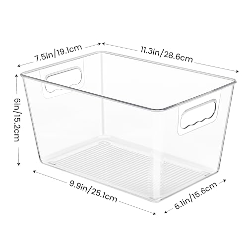 YIHONG 6 Pack Clear Pantry Organizer Bins, Plastic Containers with Handle for Kitchen,Freezer,Cabinet,Closet,Bathroom Un - Additional View