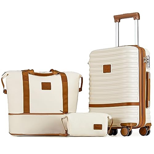Joyway Carry On Luggage 20 Inch Expandable Suitcase with Spinner Wheel, 3 Piece Hard Shell Luggage Set with TSA Lock(White) by Joyway - Used condition - US$55.98