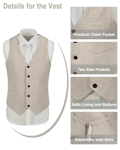 Men's Suit Linen 2 Piece Vests Short Pants Suits for Men Casual Summer Beach Groomsmen Wedding Waistcoat Set Outfit3
