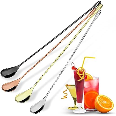 YUNAI 4PCS Cocktail Spoon, 30cm Stirring Bar, Mixing Long Spoon, Stainless Steel Spiral Long Handle Cocktail Stirrers Spoons for Cocktail Shakers, Tall Cups & Pitchers(4 Color) Cover
