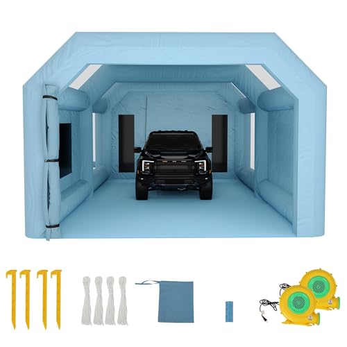 26x15x10 FT Inflatable Paint Booth, 950+370W Dual Powerful Blowers Spray Booth Tent, Large Car Painting Tent for DIY Spray Car Motorcycle Garage Furniture Part Painting, Blue