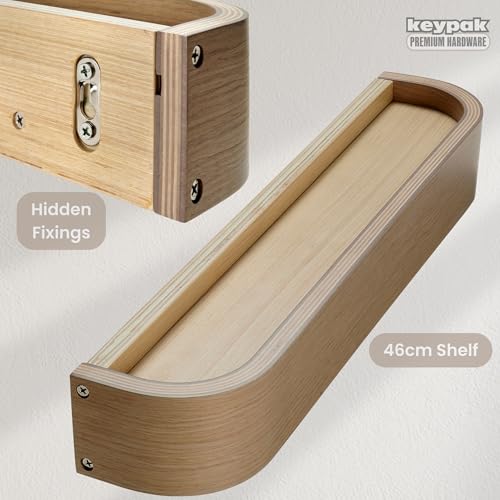 keypak Scandi - Perchero de madera con estante, montado en la pared, 4 ganchos ocultos y estante flotante de 49 cm para pasillos, dormitorios y entradas - imagen 5