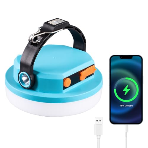 LED Camping Lantern Rechargeable 1000lm: 2-in-1 10000mAh Rechargeable Camping Light and Phone Charger for Hiking,Travel - 7 Light Modes Emergency Hanging Light for Hurricane, Power Outage, 100W Green