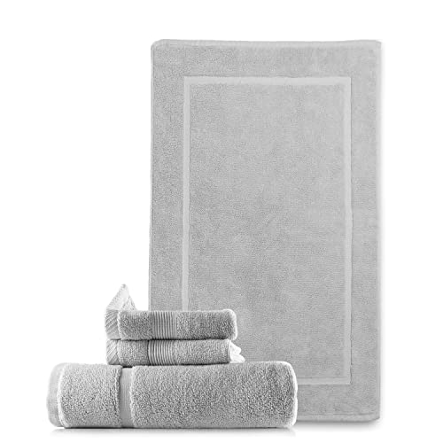 Image of Hearth & Harbor Bath Mat Towels - 100% Ring Spun Cotton Luxury Bath Mat Floor Towels - Ultra Soft & Highly Absorbent Bath Towels Set of 4 - Gray