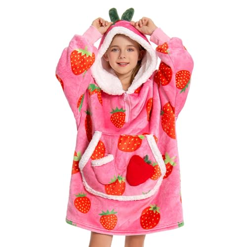 OLAOLA Wearable Blanket Hoodie Hooded Blanket with Pocket Strawberry