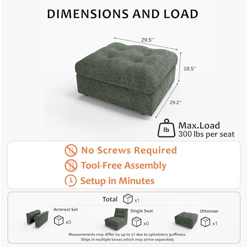 Image of Oversized Modular Sectional Sofa with Storage, Modern Deep Seat Cloud Couch for Living Room, L-Shaped Large Sectional Couch, Only Ottoman, Green