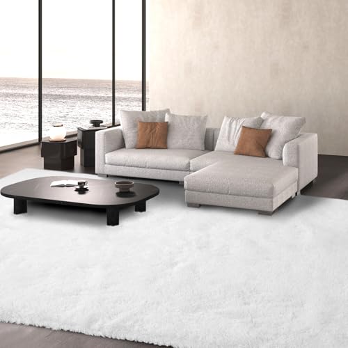 Large Rug for Living Room 10x12: White Shag Rug 10