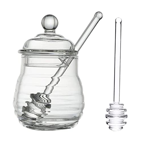 Unomor 1 Set Honey Pot Honey Jar with Dipper Jar with Lid Honey Container Terrarium Tank Container with Lid Clear Jars Clear Honey Storage Honey Jars with Dipper Jam Jar Glass re-usable
