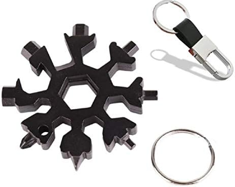 18-in-1 Snowflake Multi-tool, Stainless Combination Compact Portable Outdoor Products Tool Card Keychain Bottle Opener (Black)