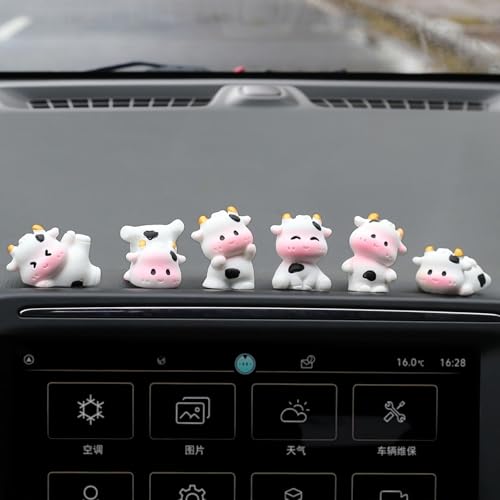 6 Pcs Mini Cows Car Accessories, Cow Print Dashboard Decorations & Rear View Mirror Ornaments, Cute Car Decor for Women Girl