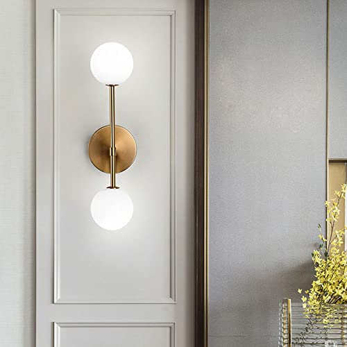Aplique de pared de 2 luces con globos de vidrio y estructura de metal dorado estilo nórdico 2