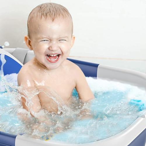 Image of TPN Collapsible Baby Bathtub, Baby Bath Tub with Soft Cushion & Real-Time Thermometer, Baby Bathtub Infant to Toddler Tub (0-36 Months), Portable Newborn Travel Bath Tub