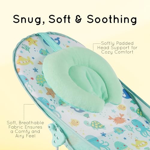 Image of Premium Baby Bather | Bath Chair for Newborns and Infants 0-3 Months | Foldable | 3 Position Adjustable Chair | Anti Skid Base | Washable Soft Mesh Seat | for Babies Upto 5Kg (Aqua)