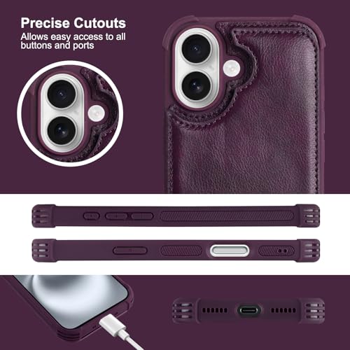 VANAVAGY Compatible for iPhone 16 Plus Wallet Case with RFID Blocking Card Holder, PU Leather Flip Cover Magnetic Clasp Kickstand Card Slots Case with Screen Camera Protector,Dark Purple by VANAVAGY - Used condition - Image 8