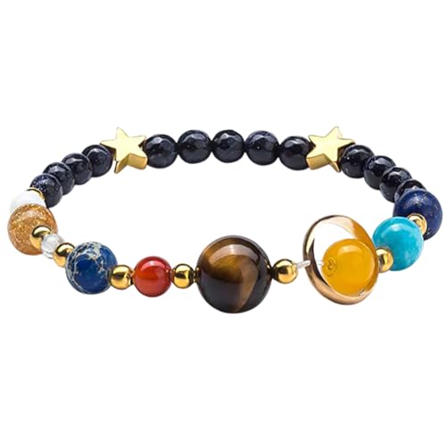 BEAMARKER Bracelet pour Femme avec Système Solaire Univers Galaxie Huit Planètes Étoile Gardienne Perles en Pierre Naturelle Cadeau d'anniversaire Noël Bijoux Cosmiques Accessoires